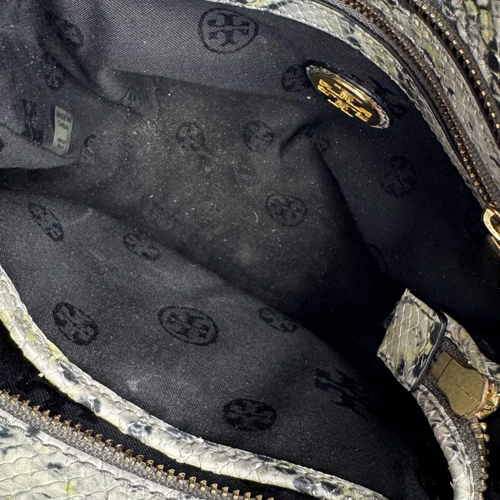 Tory Burch Clara Embossed Small Snake Printed Tote Bag  8.3" H x 8" L x 4.5" D - Picture 13 of 15